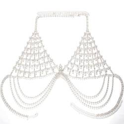 Mehrschichtige Strass Mesh Body Chain Bikinis Accessoires Bling Nachtclub BH Sexy Quaste Dessous Schmuck für Frauen von Hokech