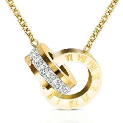 Mode Gold Farbe Stianless Stahl CZ Zirkon Doppel Cricle römische Zahlen Anhänger Halskette für Frauen Hochzeitsschmuck von Hokech