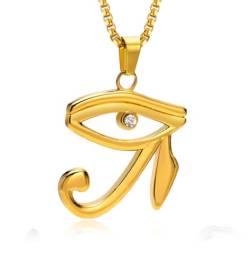 Neue Schwarz Gold Silber Farbe Edelstahl Auge des Horus Ägypten Anhänger Religiöse Halskette für Männer Punk Vintage Straßenschmuck von Hokech