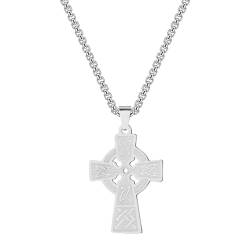 Retro Männer Edelstahl Großes Kreuz keltischer Knoten Anhänger Halskette Frauen Männer Trinity Irish Charm Keltische Kreuzkette von Hokech