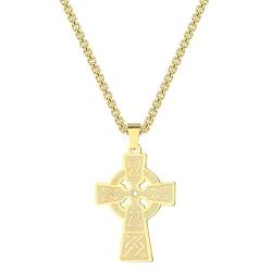Retro Männer Edelstahl Großes Kreuz keltischer Knoten Anhänger Halskette Frauen Männer Trinity Irish Charm Keltische Kreuzkette von Hokech