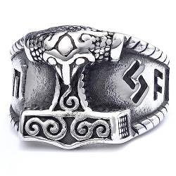 Retro Thor's Hammer Wikinger Ring Männer Nordic Odin Ring Edelstahl Mode Biker Herren Ringe Schmuck Geschenk von Hokech