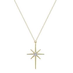 Shining Crystal North Star Anhänger Halskette für Frauen Mädchen Edelstahl Kreuz Sterne Charme Halskette Schmuck Statement Geschenke von Hokech