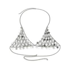 Silber Farbe Quaste Star Sling Dessous BH Brust Top Kette Frauen Sommer Bikini Boho Rave Körperschmuck Accessoires von Hokech