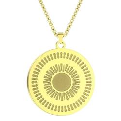 Zierliche vergoldete Sonnenscheibe Halskette Gravierte Sonne Halskette Gold Scheibe Anhänger Sonnenschein Anhänger Starburst Halskette von Hokech