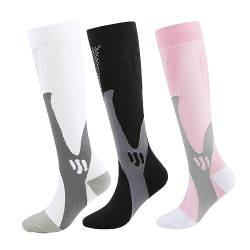 2/3 Paar Minasa Kompressionsstrümpfe Damen Herren Lange Stützstrümpfe Socken Abgestufte Orthopädische Kompressionssocke Laufsocken (Schwarz+Weiß+Rosa, L/XL) von Hokuto