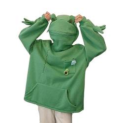 Frog Hoodie, Frog Hoodie Zipper Mouth, Mittellanger Fleecepullover Kawaii Sweatshirt Hoodie, Lustiger Frosch Kapuzenpullover (3XL, Green) von Hokuto