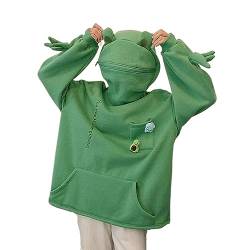 Frog Hoodie, Frog Hoodie Zipper Mouth, Mittellanger Fleecepullover Kawaii Sweatshirt Hoodie, Lustiger Frosch Kapuzenpullover (XL, Green) von Hokuto