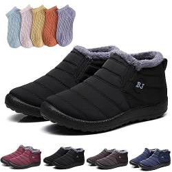 Hokuto Boojoy Stiefel, Boojoy Winter Shoes, Boojoy Winterstiefel, Fur Lining Waterproof Warm Ankle Boots With 5 Pairs Socks (Schwarz, adult, numeric_37, numeric, eu_footwear_size_system, wide) von Hokuto