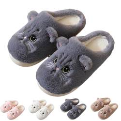 Hokuto Hausschuhe Katzen, Katzen Hausschuhe Damen, Flauschig PlüSch Hausschuhe FüR Damen Kawaii Shoes Cozy Slippers (Grau, Erwachsene, 44, Numerisch (von/bis), EU Schuhgrößensystem, 45, Breit) von Hokuto