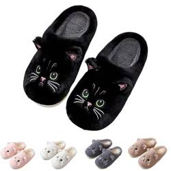 Hokuto Hausschuhe Katzen, Katzen Hausschuhe Damen, Flauschig PlüSch Hausschuhe FüR Damen Kawaii Shoes Cozy Slippers (Schwarz, Erwachsene, 44, Numerisch (von/bis), EU Schuhgrößensystem, 45, Breit) von Hokuto