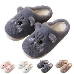 Hokuto Katzen Hausschuhe Damen, Flauschig PlüSch Hausschuhe FüR Damen Kawaii Shoes Cozy Slippers (grey, 40) von Hokuto