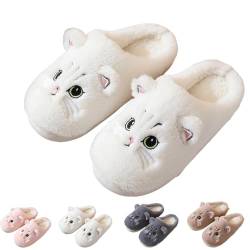 Hokuto Katzen Hausschuhe Damen, Flauschig PlüSch Hausschuhe FüR Damen Kawaii Shoes Cozy Slippers (white, 38) von Hokuto