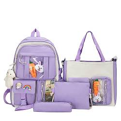 Hokuto Kawaii Rucksack Mit Pins Und Zubehör, Süßer Rucksack, Große Kapazität, Schulrucksack Mit Mehreren Taschen, Japanischer Rucksack Für Mädchen (A-purple) von Hokuto