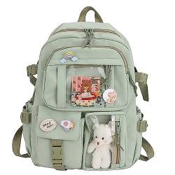 Hokuto Kawaii Rucksack Mit Pins Und Zubehör, Süßer Rucksack, Große Kapazität, Schulrucksack Mit Mehreren Taschen, Japanischer Rucksack Für Mädchen (Green) von Hokuto