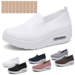 Hokuto Orthopädische Turnschuhe für Damen, 2023 Air Cushion Arch Support Slip-On Mesh Walking Diabetic Casual Loafers Schuhe (White, EU 42.5) von Hokuto
