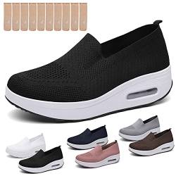 Hokuto Orthopädische Turnschuhe für Damen, 2023 New Air Cushion Arch Support Slip-On Mesh Walking Diabetic Casual Loafers Schuhe (Black, EU 37), Schwarz von Hokuto