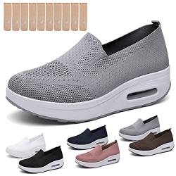 Hokuto Orthopädische Turnschuhe für Damen, 2023 New Air Cushion Arch Support Slip-On Mesh Walking Diabetic Casual Loafers Schuhe (Gray, EU 36.5) von Hokuto