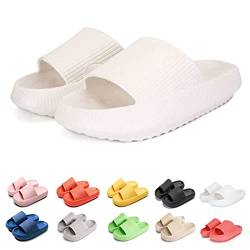 Hokuto Pummy Hausschuhe, Cozy Slides Original Cloud Slippers Schlappen Damen Badelatschen Herren (White, adult, women, wide), 36/37 EU Weit von Hokuto