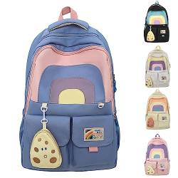 Hokuto Regenbogen-Rucksack, 2023 Kawaii japanischer Rucksack, ästhetischer Rucksack, großes Fassungsvermögen mit Pins, Zubehör für Mädchen und Teenager (Blau) von Hokuto