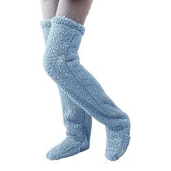 Hokuto Teddy-Beine Lange Socken Pelzige Beinwärmer Pfoten Oberschenkelstrümpfe Knie Flauschiger Plüsch Winter Zuhause Schlafen Slipper-Socken (Blue) von Hokuto