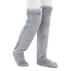 Hokuto Teddy-Beine Lange Socken Pelzige Beinwärmer Pfoten Oberschenkelstrümpfe Knie Flauschiger Plüsch Winter Zuhause Schlafen Slipper-Socken (Grey) von Hokuto