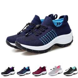 OrthopäDische Komfortschuhe FüR Frauen, Modische Sockenschuhe, Atmungsaktive Sportschuhe FüR Damen (Blau, Erwachsene, 42, Numerisch, EU Schuhgrößensystem, Breit) von Hokuto