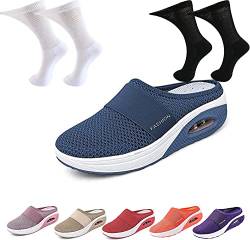 Orthopädische Diabetiker-Laufschuhe Zum Hineinschlüpfen Mit Luftkissen, Ortorex Schuhe Diabetiker Sandalen Walkin Schuhe Damen Für Geschwollene Füße Mit 2 Paar Diabetikersocken (Dark Blue, 38) von Hokuto