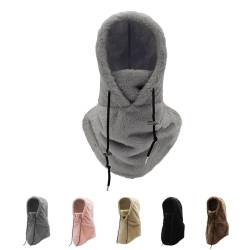 Sherpa-Kapuze, Sherpa-Kapuze Skimaske Winter warm Winddicht Radfahren Wandern, verstellbare Schal-Abdeckung, Mütze, Unisex, Damen, Herren (Grau) von Hokuto