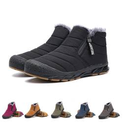 Winterschuhe Herren Mit ReißVerschluss, Winterstiefel Herren GefüTtert Und Wasserdicht, Herren Stiefeletten Mit ReißVerschluss (Schwarz, Erwachsene, 45, Numerisch, EU Schuhgrößensystem, Breit) von Hokuto