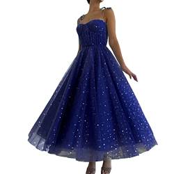 Brautkleid Damen Lang Elegant Tüll Hochzeitskleid Prinzessin Kleider Abendkleider Elegant für Hochzeit Spaghettiträger Ballkleider Tüll Partykleid Abschlussballkleid Sexy Glitzer (Dark Blue, M) von HolAngela