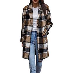 Damen Karierter Mantel Damen Übergangsmantel Damen Mantel Trenchcoat Lang Wintermantel Herbst Winter Boyfriend Winterjacke Oversized Kariertes Hemdbluse Übergangsjacke Windjacke Damen (Khaki, XL) von HolAngela