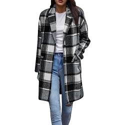 Damen Karierter Mantel Damen Übergangsmantel Damen Mantel Trenchcoat Lang Wintermantel Herbst Winter Boyfriend Winterjacke Oversized Kariertes Hemdbluse Übergangsjacke Windjacke Damen (White, L) von HolAngela