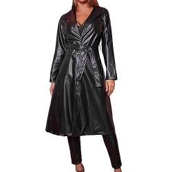 Damen Kunstledermantel Reverskragen Steampunksill PU Mantel Trenchcoat aÜs Kunstleder Damen Ledermantel Übergangsjacke Einfarbige Windjacke aÜs Kunstleder Winterjacke Langarm LederCardigan (Black, L) von HolAngela