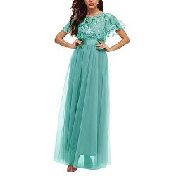 Damen Spitzenkleid Kurzarm Brautjungfernkleider Damen Party Cocktailkleid Vintage Abendkleid Elegant für Hochzeit Cocktailkleid Damen Festliches Ballkleid Damen Pailletten Tüll (Mint Green, XXXL) von HolAngela