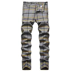 Herren Karierte Hose Business Arbeitshose Slim Fit Chino Hose Trainingshose Sweatpant Jogginghose Sporthose Chinohose Regular Fit Stretch Hose Karo-Muster Herrenhose Freizeithose (GY2, M) von HolAngela