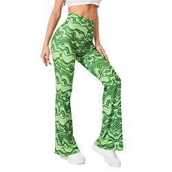 Yogahose Damen Boho Strandhose Hippie Blumen Schlaghose Weites Bein Palazzo Sommerhose Elegant High Waist Bootcut Freizeithose Caprihose Elastische Taille Yogahose Blickdicht Freizeithose (Green, XL) von HolAngela