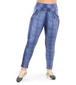 Damen Hose Leggings High Waist Thermo Stretch Treggings Knöpfe Jeans Optik (48-50, Blau) von Holala