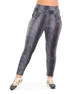 Damen Hose Leggings High Waist Thermo Stretch Treggings Knöpfe Jeans Optik (48-50, Schwarz) von Holala