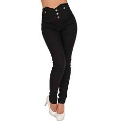 Stretch Hose Damen Tregging Legging High Waist Anker Knöpfe (L-XL, Schwarz) von Holala