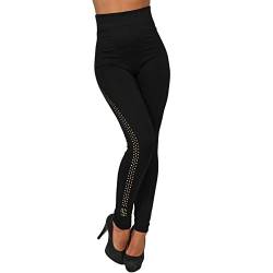 Thermo High Waist Leggings Hose Sterne Treggings Yogahosen Gefüttert Schwarz 36-40 (36-40, Gold) von Holala