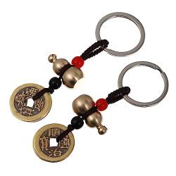 2St Kalebasse Schlüsselanhänger Chinesisches Glück Metallmünzen Schlüsselbund Schlüsselringe Anhänger zum Aufhängen des Autoschlüssels Schlüsselanhänger mit Münzkürbis aus Messing von Holibanna