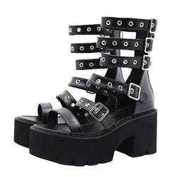 Holibanna 1 Paar Sandalen Sommer Römische Schuhe Niedrige Stiefel Gothic Goth Plattform Schuhe Goth Sandles Frauen Dicker Absatz Stiefel Mit Runder Spitze Absatzhöhe: 8cm Fräulein von Holibanna