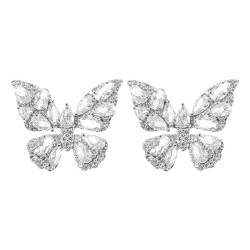Holibanna 1 Paar Schmetterlings-Clip-On-Ohrringe Strass-Schmetterlings-Ohrmanschetten-Ohrringe Nicht Durchbohrte Clip-On-Ohrhänger Ohrschmuck Für Frauen Silber von Holibanna
