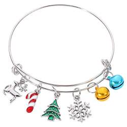 Holibanna 1 x Weihnachts-Armband mit Rentier, Zuckerstange, Schneeflocke, Weihnachtsglocke, Anhänger aus Legierung, Charm-Armbänder, modische Kette von Holibanna