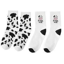 Holibanna 2 Paar Cartoon Tier Baumwolle Crew Socken Lustige Neuheit Casual Socken mit Kuh Sweetmilk Print für Frauen Mädchen Weihnachtsgeschenke von Holibanna