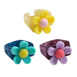 Holibanna 3Pcs Acryl Harz Ring Blume Chunky Ringe Y2k Stil Ring Stapelbar Joint Ring Finger Schmuck für Frauen Mädchen Kinder von Holibanna