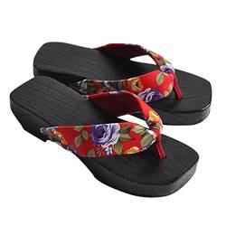 Holibanna Japanisch Japanische Holz Clogs Sandalen Japanischen Stil Anti Slip Freizeit Hausschuhe Strand Sommer Flip- Flops für Frauen Rot ??e 7US 4. 5UK 38EU Herrenhausschuhe von Holibanna