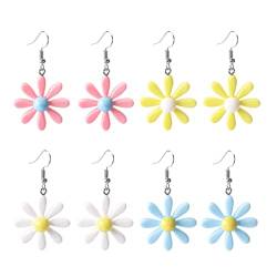 Holibanna Ohrring Ohranhänger 4 Pairs Kawaii Dangle Earrings Cute Daisy Flower Earrings Fashion Floral Lightweight Drop Pendant Ear Jewelries for Women Girls Lady Jewelry Gift Retro von Holibanna