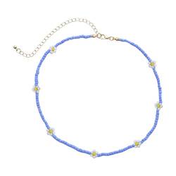 Holibanna Perlen Choker Halskette Gänseblümchen Samen Perlen Halsreif Hawaii Boho Sommer Strand Choker Halskette für Frauen Mädchen (Blau) von Holibanna